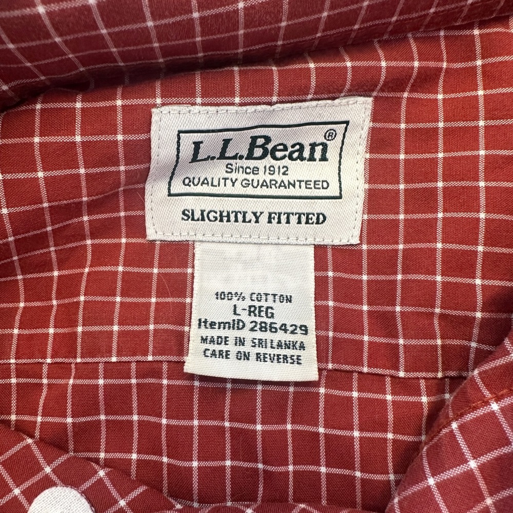 L.L. Bean Red Dress Shirt with Long Sleeves and Checkered Pattern - Picture 3 of 4
